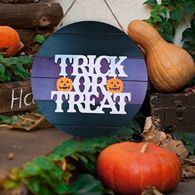 Halloween Wood Hanging Sign Halloween Trick Or Treat Decor Sign For Front Door Halloween Decorations Outdoor, Halloween Party Decorations