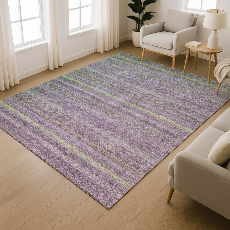 Premium Machine Washable Mayfield Striped Rug, 10' x 14', Purple