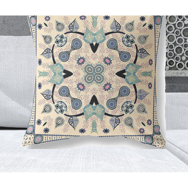 Coussin décoratif à motif cachemire intérieur bleu et doré 28 "X 28", Beige/vert