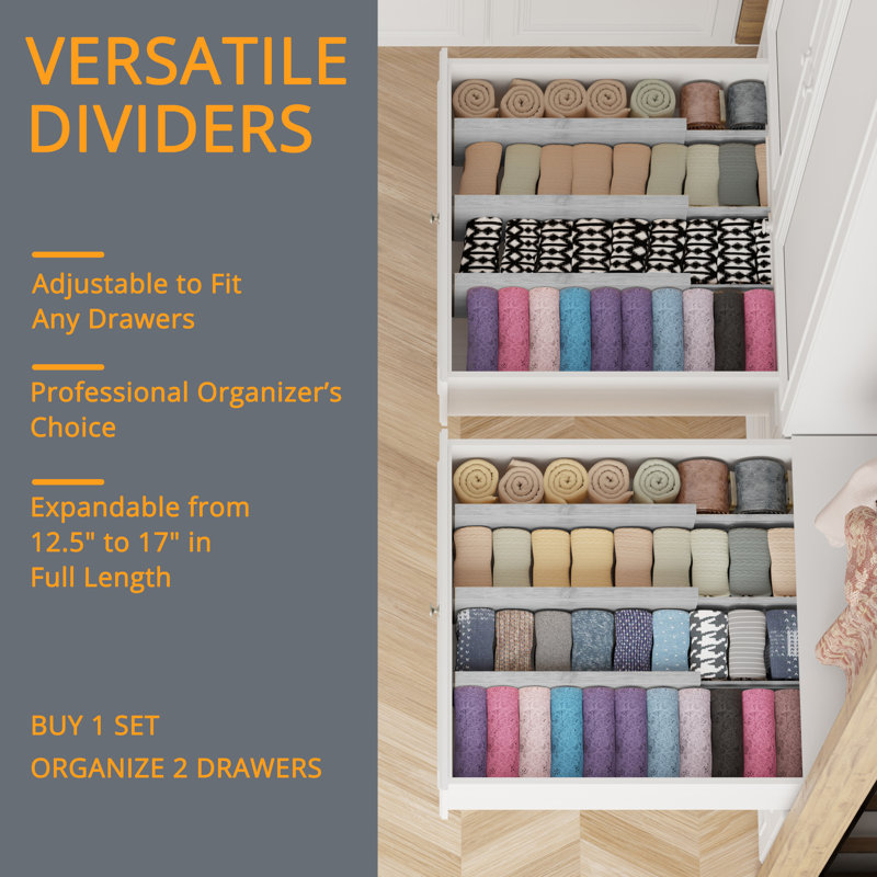 Adjustable Gray Bamboo Dresser Drawer Dividers, 6-Pack