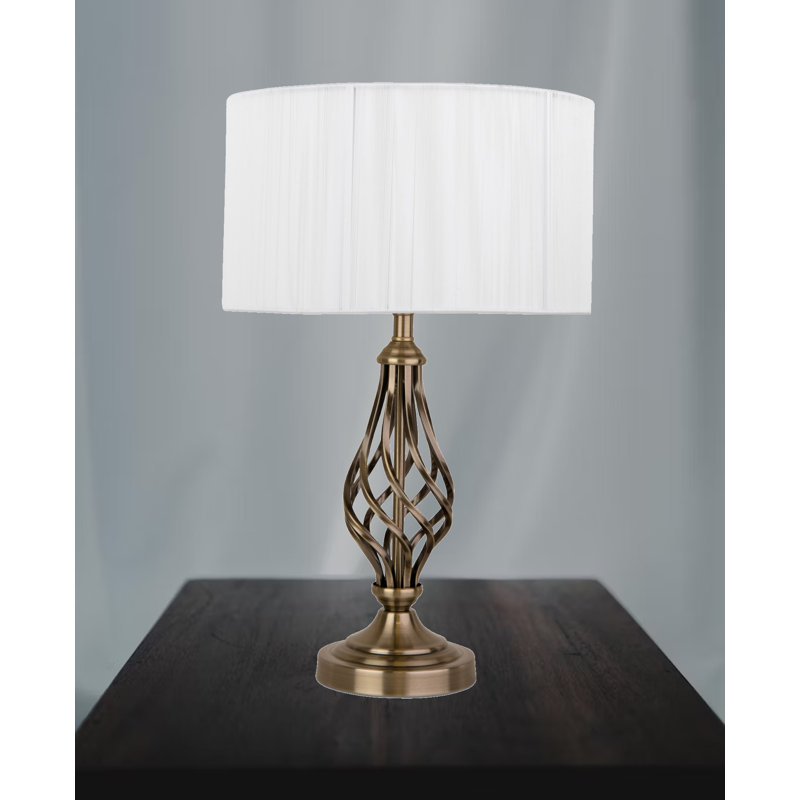 Alaizah 49cm Table Lamp Classic Barleytwist Metal with Ivory String Wrapped Shade, Antique Brass