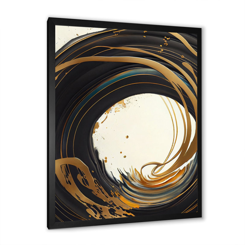 Cercle noir et or I - art mural moderne sur toile, L 12 po x H 20 po, Impression noire sur toile encadrée