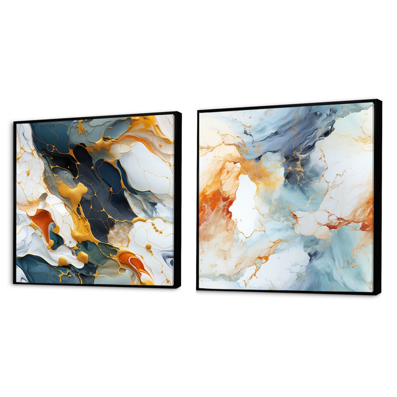 Hastings - Ensemble de 2 collages abstraits carrés, Cadre flottant noir, H 36 po x l 73 po