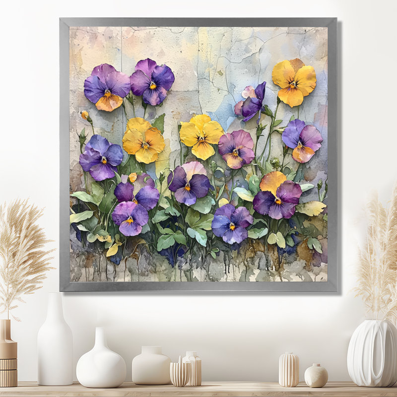 «Wild Pansy Patch At The Farm III - Pansies», art mural, H 16 po x l 16 po, Picture Framed, Argent argent