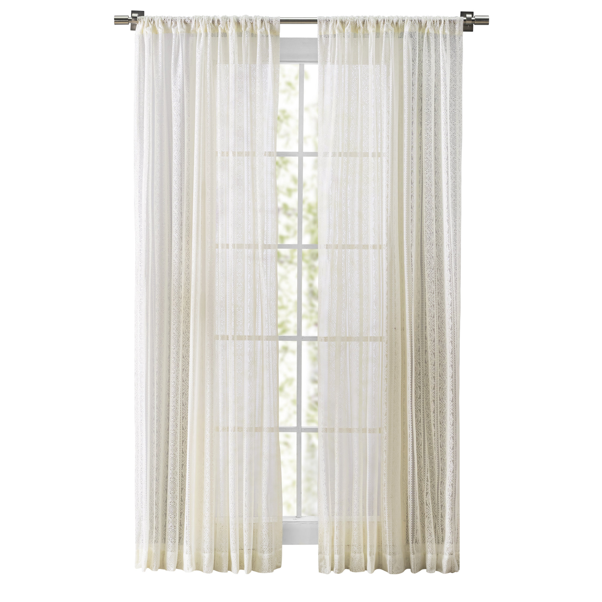 Erial Modern Geometric Lace Semi-Sheer Rod Pocket Elegant Curtain Panel, Oatmeal, 54'' W x 84'' L