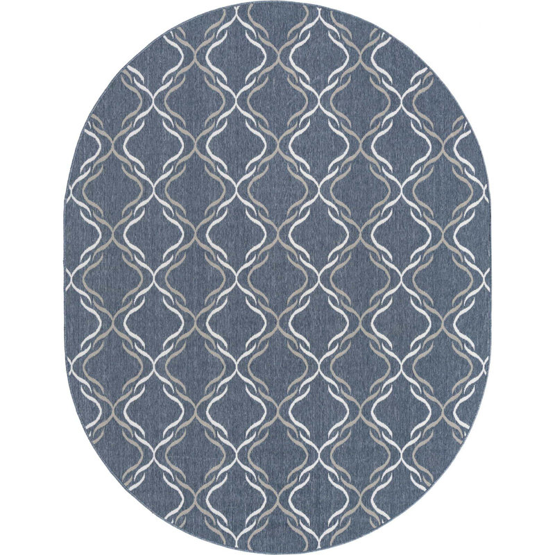 Tapis intérieur / extérieur bleu marine Basanti, Ovale 7 pi 10 po x 10 pi