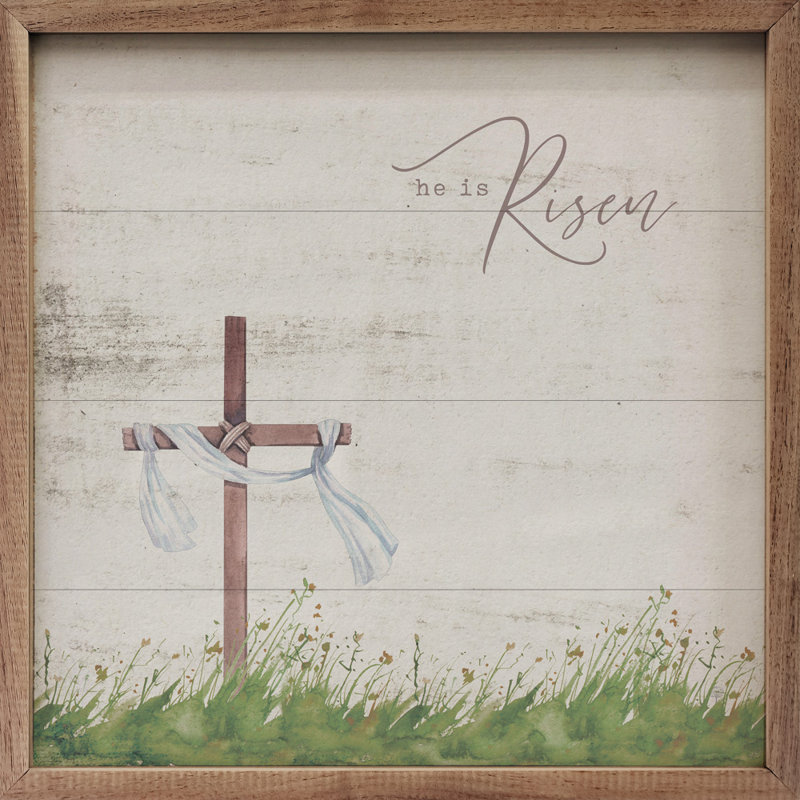 He is Risen Cross Whitewash, 4" H x 4" W x 1" D