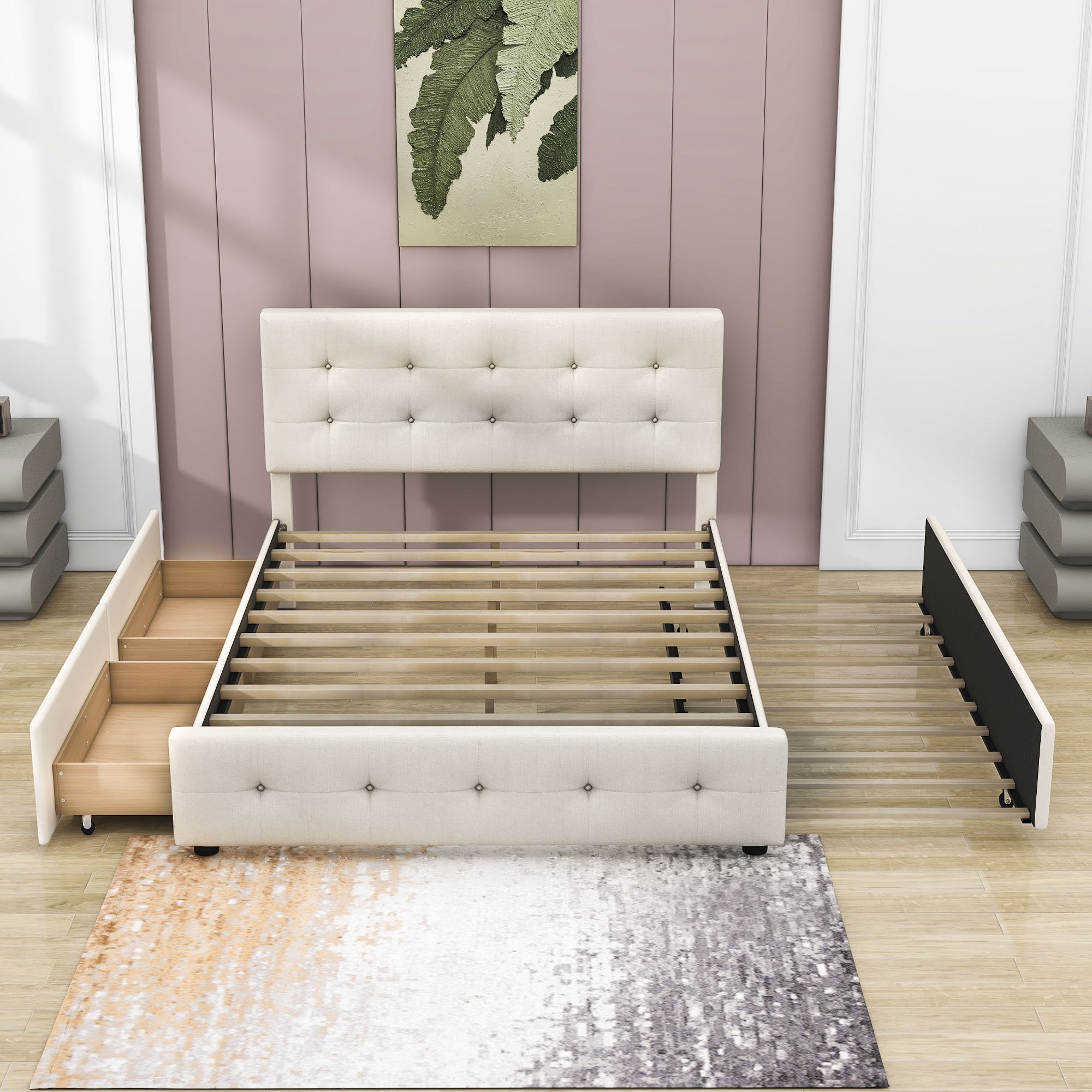 Red Barrel Studio Filicity Queen Size Upholstered Platform Bed with 2 Drawers and Twin XL