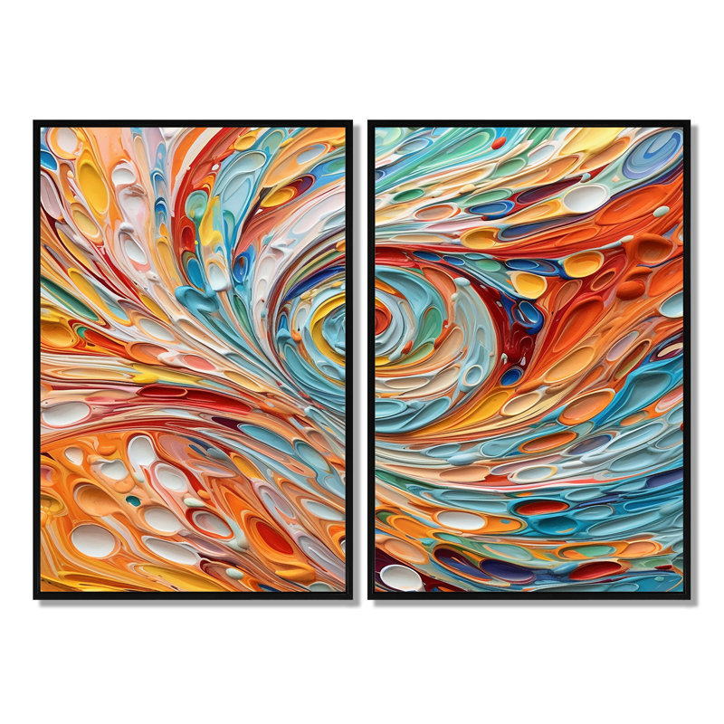 Spiral Symphony I - Art moderne, impressions sur toile 2 panneaux, Black, 36" H x 48" W, Impression encadrée flottante