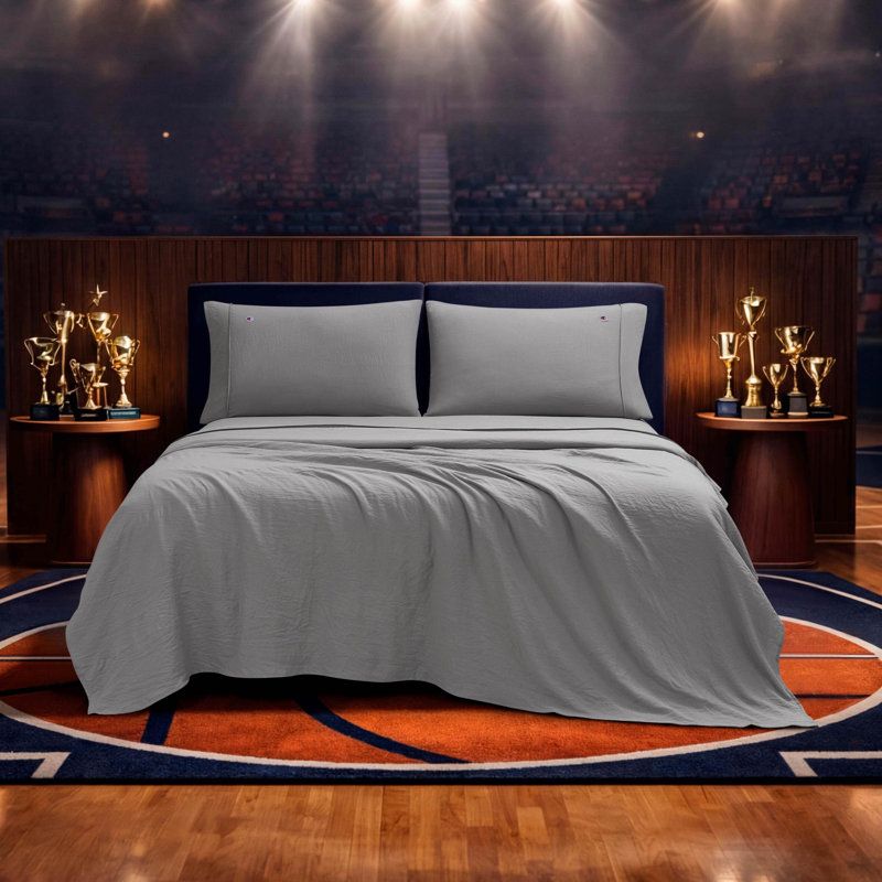 Champion Embroidery Patch Microfiber Sheet Set, Gray, Twin