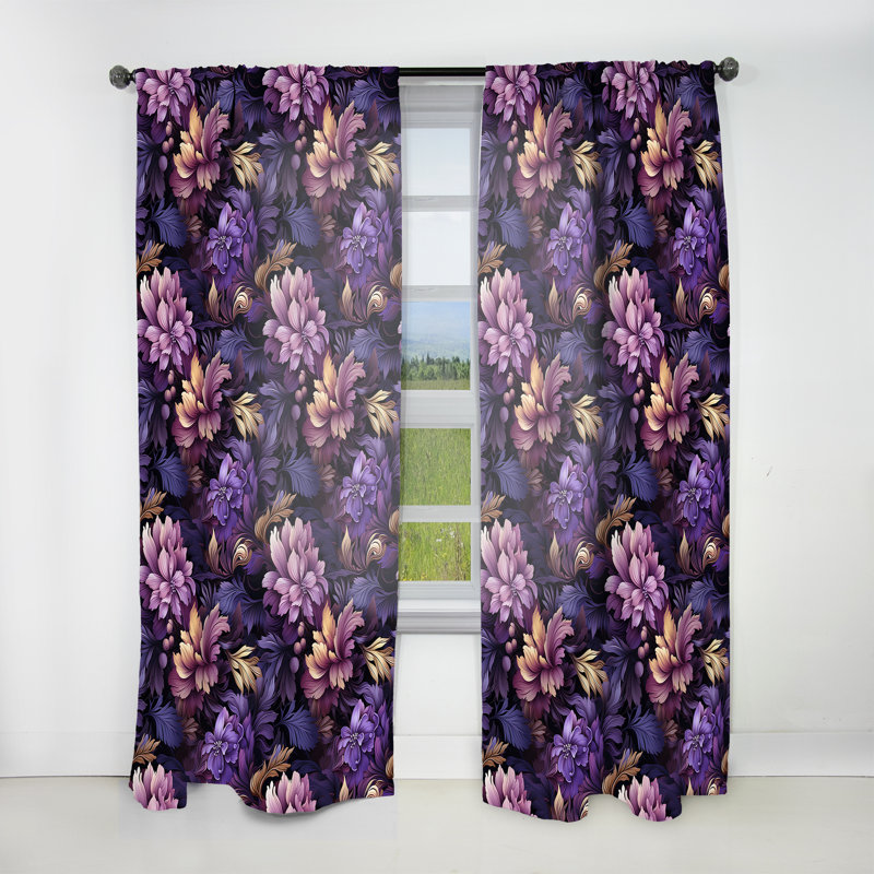 Mystic Purple Damask Whispers II - Damask Curtain - Velvet Room Darkening - 1 Panel, 52" W x 120" L