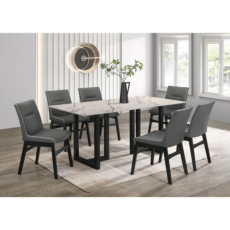 Table de salle à manger et 6 chaises Farrin, Gris anthracite, Blanc
