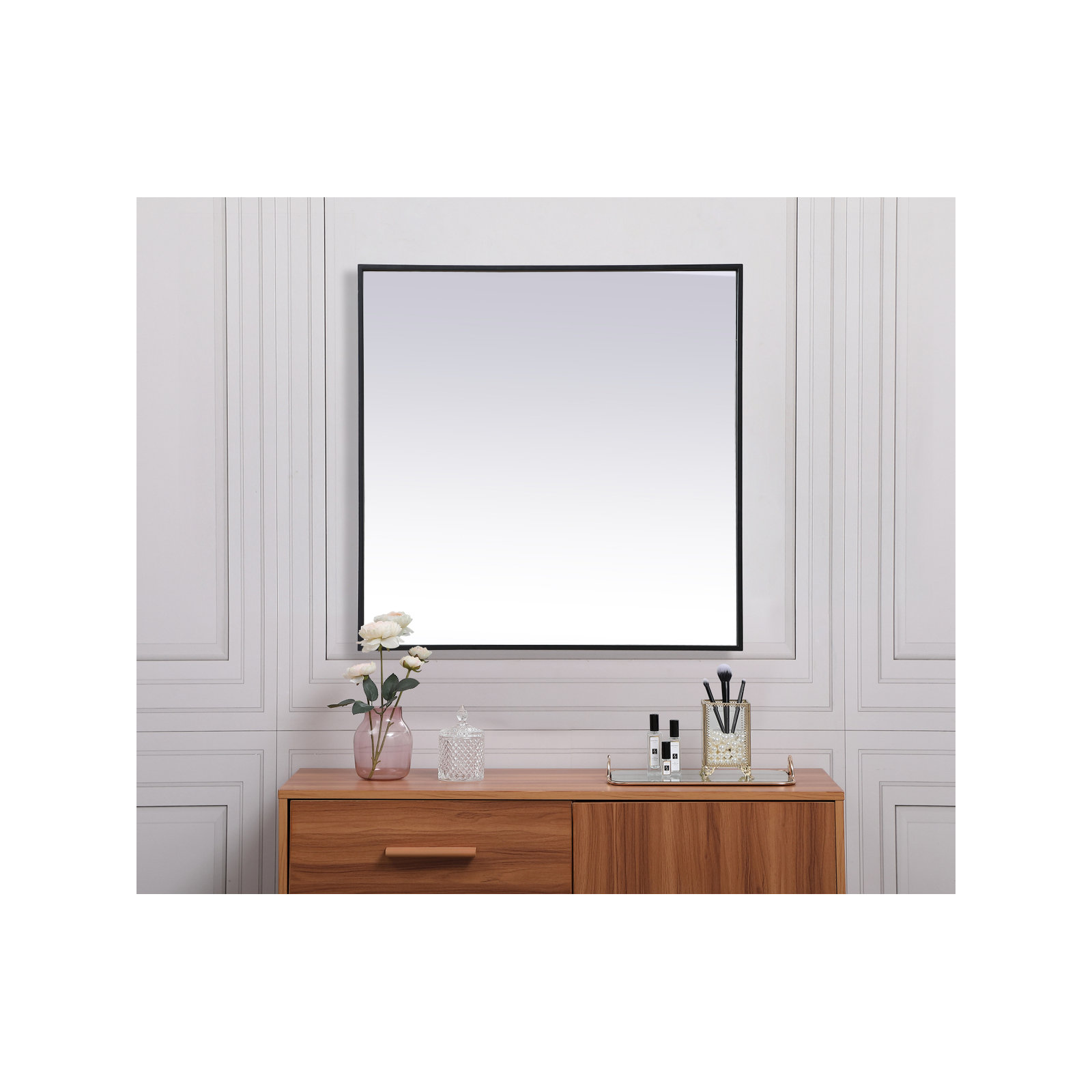 Valparaiso Metal Square Wall Mirror, Black, 30"  x 30" 
