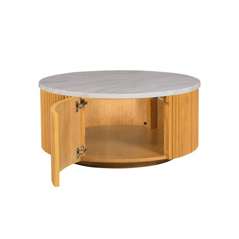 Faux White Round Coffee Table With Storage Natural/Faux White See Below