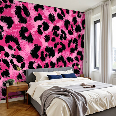 Peel and Stick Wallpaper 144" W x 100" H Modern Self Adhesive Wall Mural for Bedroom Seamless pink leopard