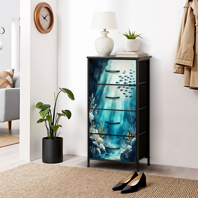 4 Drawer Dresser for Bedroom, Narrow Chest of Drawers, Wooden Top and Study Iron Frame 18"x37.5"-(WxH)