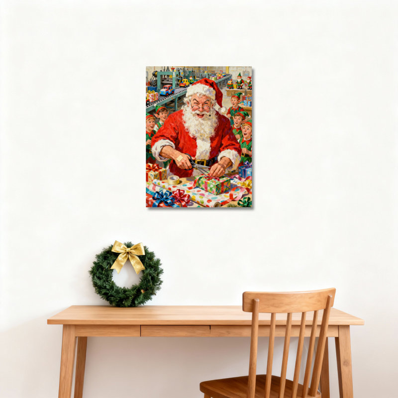 Père Noël atelier, art mural sur toile, H 36 po x l 24 po
