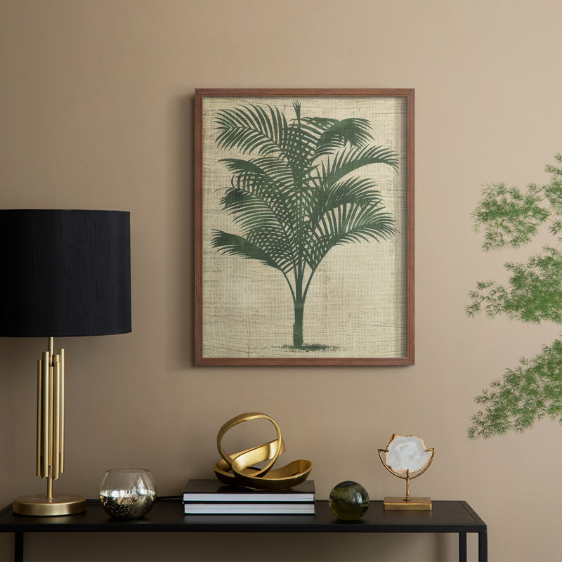 Impression encadrée de toile de jute palmier III - bois massif, H 11 po x l 9 po, Noyer