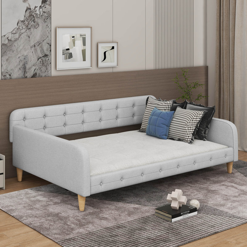 Lit de jour rembourré avec pieds, Beige, Complet/Double