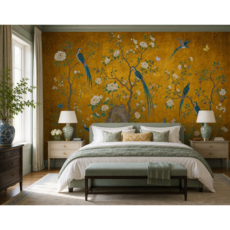 Papier peint Chinoiserie, 160"x108", Peel and Stick