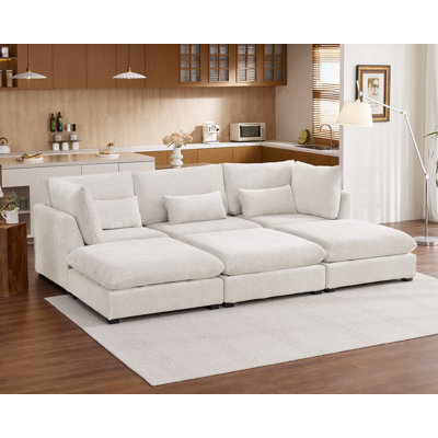 120"Oversized Modular Sectional Sofa for Living Room 6-Seat Couch Chenille Sofa Large Sleeper Bed with Convertible Ottoman by Latitude Run