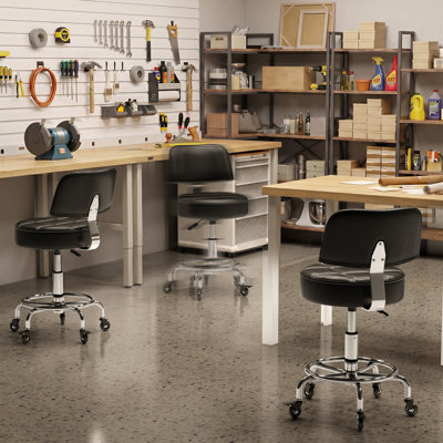  Tabouret roulant verrouillable avec support pour le dos et repose-pieds, tabouret ergonomique réglable hydraulique, siège rembourré épais avec roulettes pour le bureau personnel, petit espace de travail, bureau de dessinateur