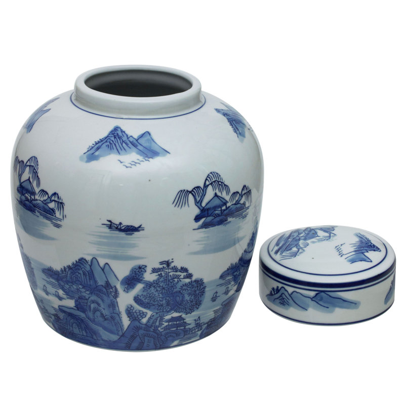Pot à gingembre fait à la main, Paysage bleu