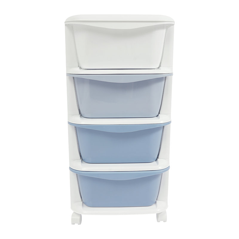 4 Drawer Storage Drawer with Wheels, White/Blue