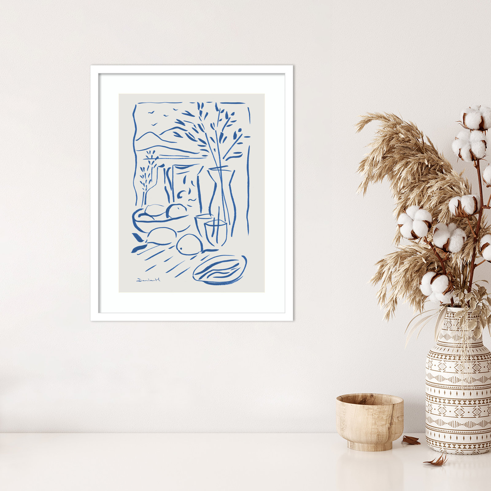 Cleve "Mediterranean View" Print, 24" H x 19" W, White Framed