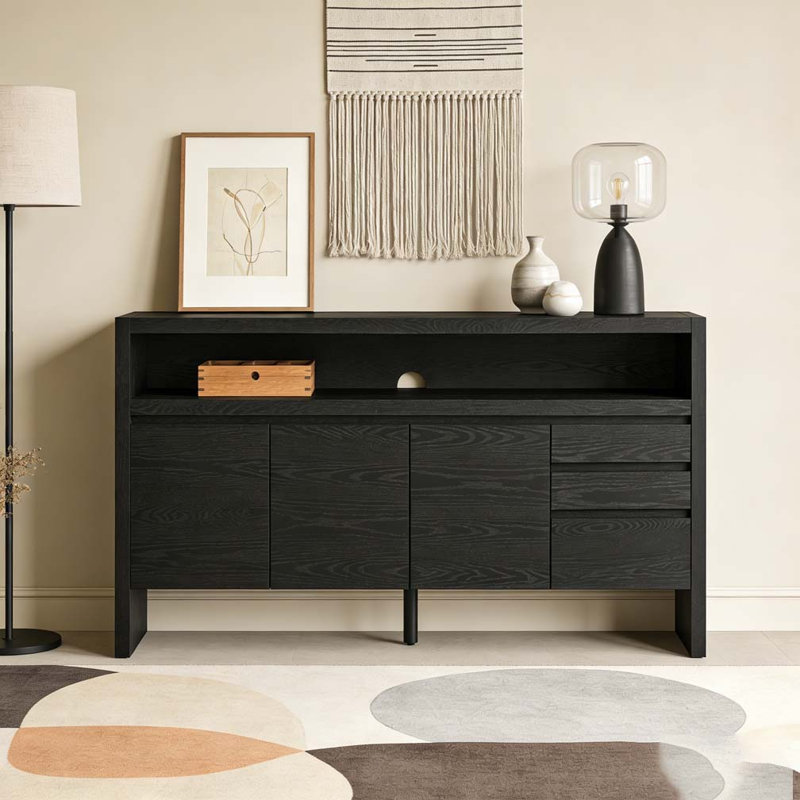 60" 3-Door Sideboard with 3 Drawers, Black