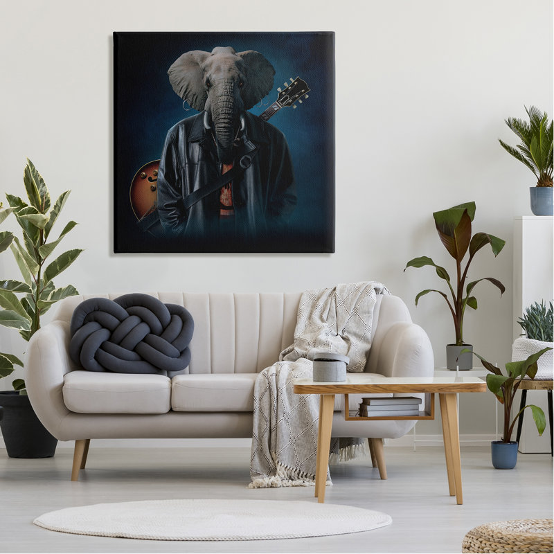 «Rock Musician Elephant On Canvas» par Vincent Hie, reproduction, H 36 po x l 36 po x P 1,5 po