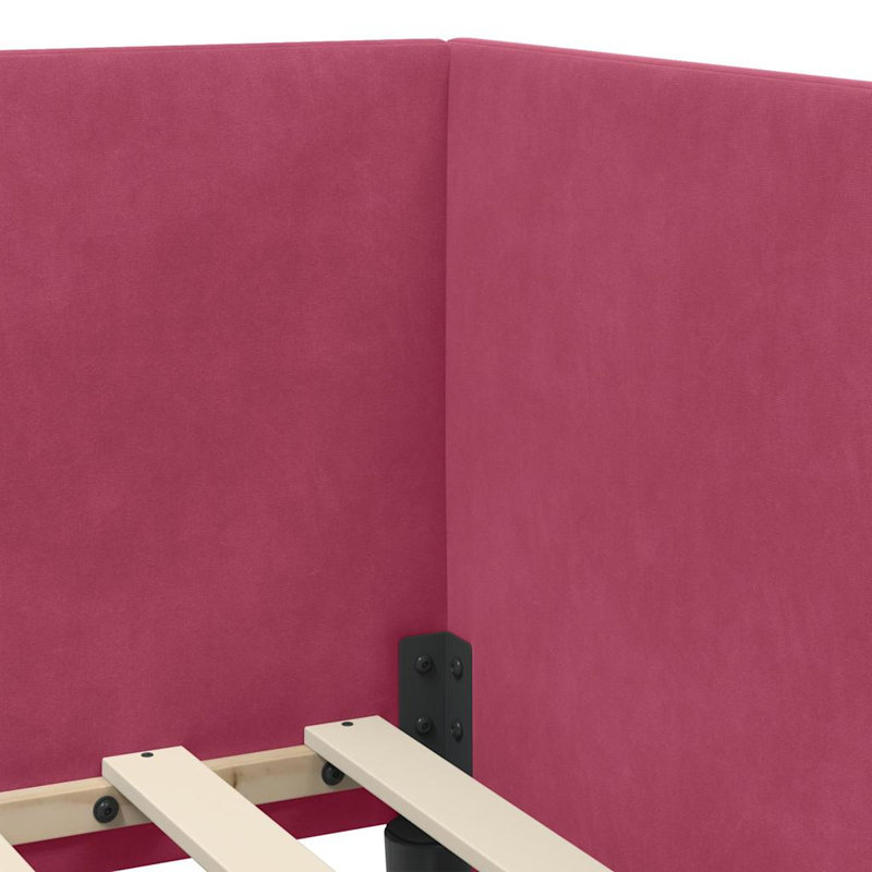  Corner Bed Frame With Headboard Black 80 X 200 Cm Velvet, Wine Red, European Single (90 x 200 cm)