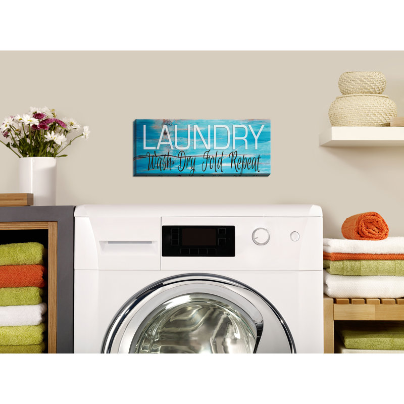 «Laundry Wash Dry Fold Répétition», reproduction d'art textuel sur toile, H 36 po x l 12 po x P 0,75 po, Toile tendue