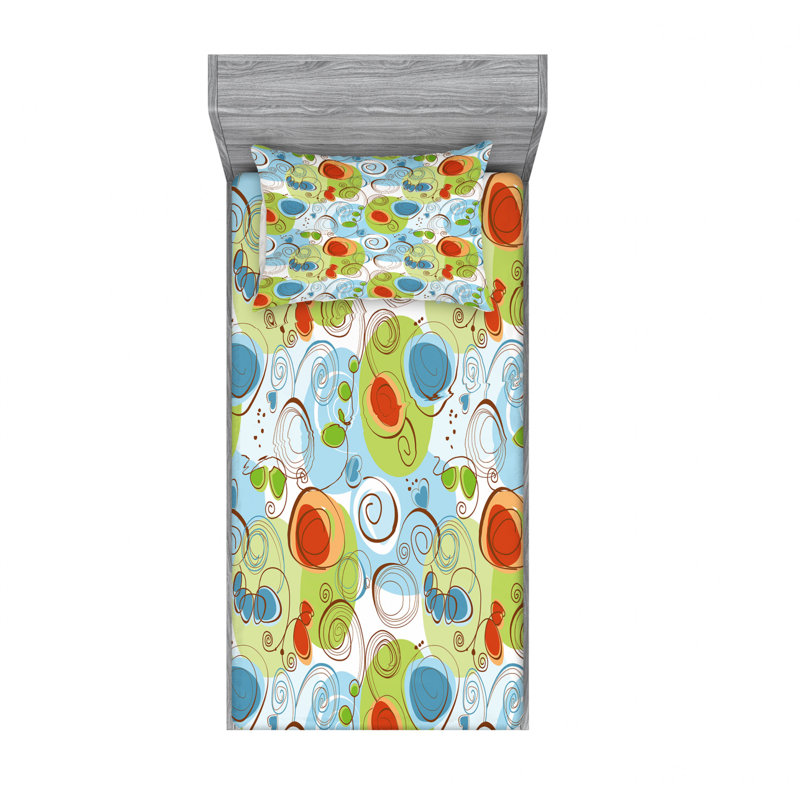 Ensemble de draps fleurs avec tourbillons funky, Simple