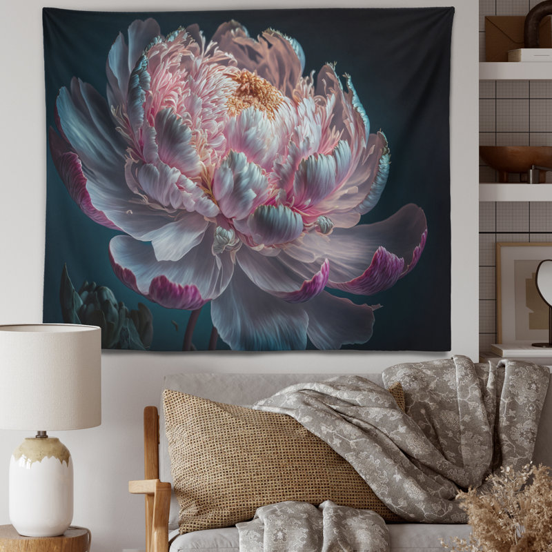 Tapisserie en polyester pivoines roses et blanches IV, H 32 po x l 39 po