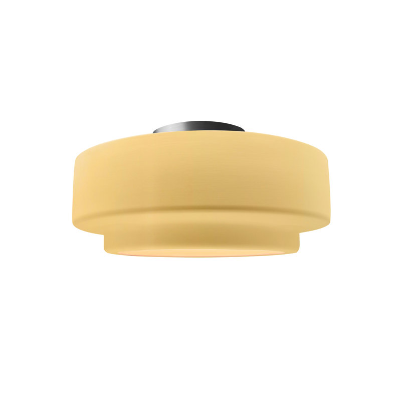 Plafonnier semi-encastré en céramique Dottie, Jaune atténué, Nickel brossé, H 7 po x l 12 po x P 12 po