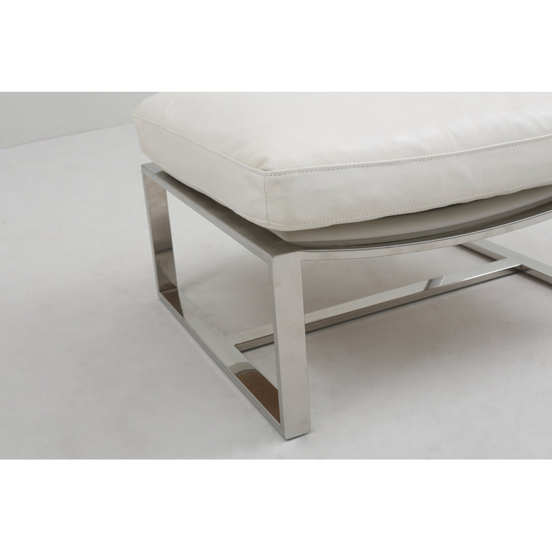 Chaise longue et repose-pieds en cuir fleur 27,5 po Robertsdale, Cuir véritable blanc Ivoire, Acier inoxydable