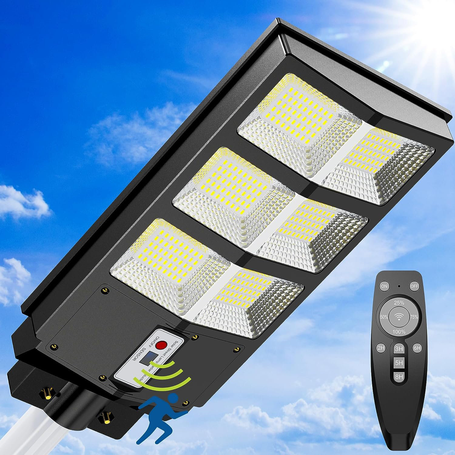 JACKYLED 300W Solar Street Light Outdoor 30000 Lumens Motion IP65  Waterproof LED Endurance Dusk Dawn Wayfair