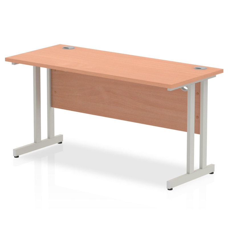 Impulse Metal Base Computer Desk, Silver, Beech, 73cm H x 140cm W x 60cm D