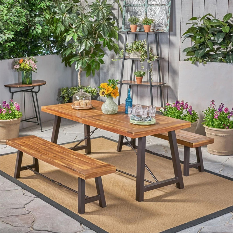 Ensemble de salle à manger d'extérieur en bois 3 pièces Catriona