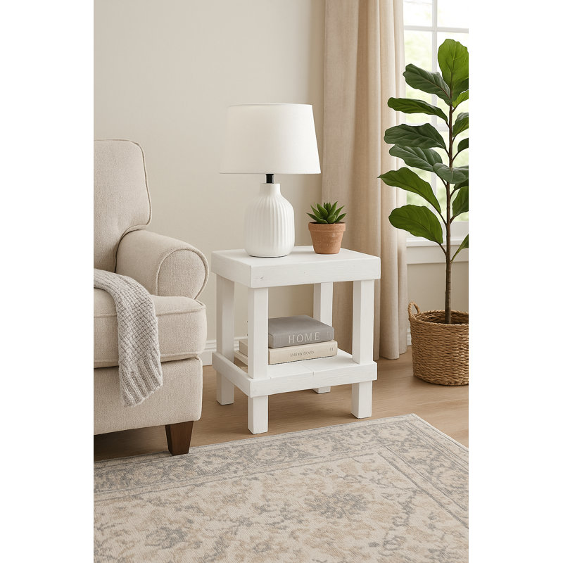 Juliana Solid Wood End Table, White, 23" H x 19" W x 19.5" D