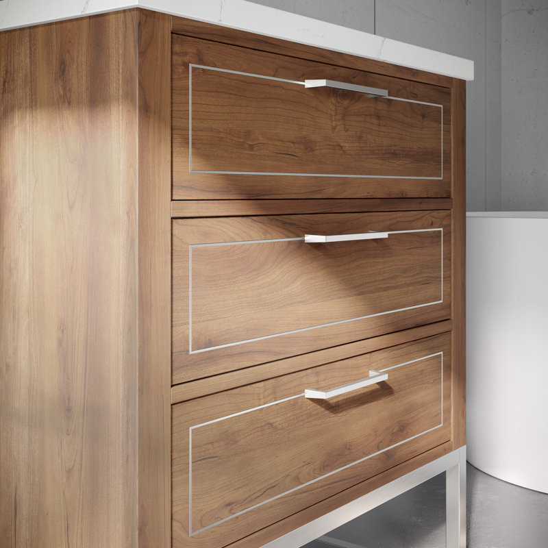 Markham 30'' W Single Vanity, Brushed Nickel, Walnut, Universal Calacatta Quartz