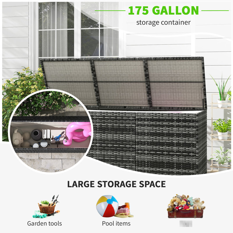 Coffre de rangement extérieur pour terrasse de 175 gallons - Coussin intérieur gris