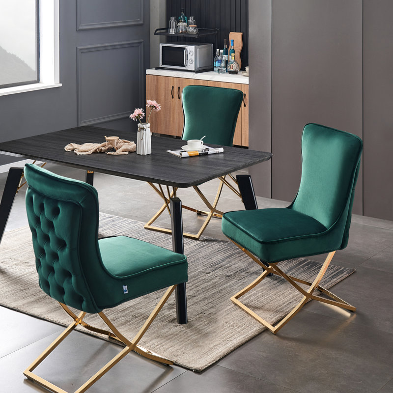 Zakrzewski Modern Velvet Dining Chair - Ergonomic Velvet Upholstered Back with Golden Stainless Steel Frame - Side Chair for Kitchen Living Room Dining Room Set of 2