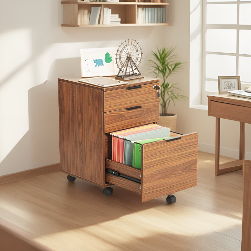 Gosser Home File Cabinet with Wheels - 3-Drawer Mobile Vertical Storage, Brown