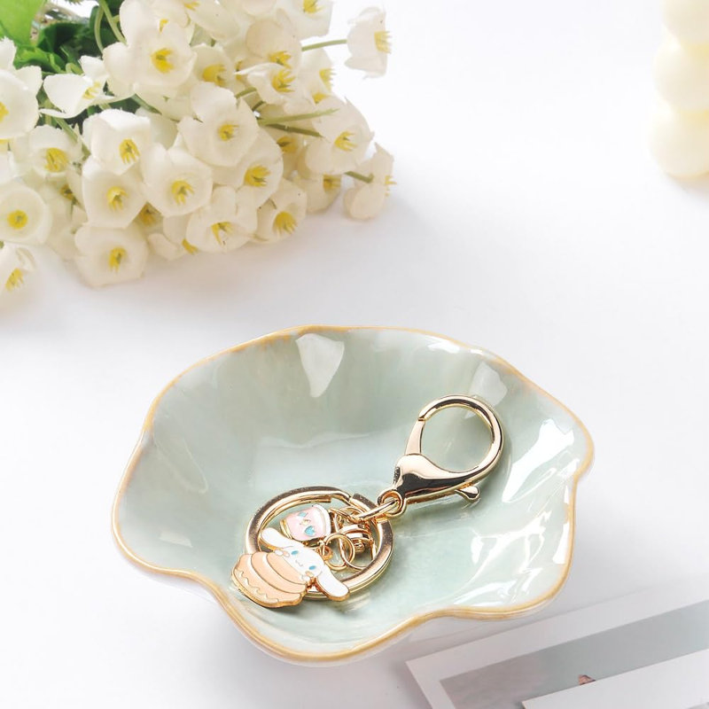 Porte-anneau en céramique de lotus, plateau à bibelot, porte-bijoux, boucles d'oreilles, plat décoratif pour coiffeuse, salle de bain