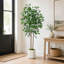 60 po Ficus artificiel avec pot de fleurs en céramique blanche et base en mousse, faux arbre pour la décoration intérieure