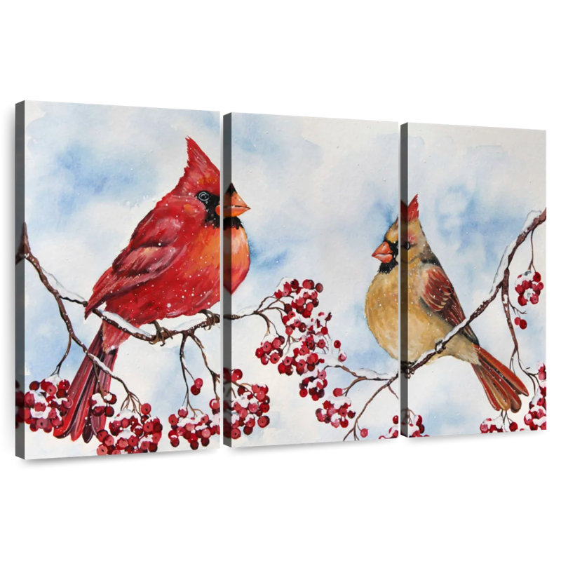 Cardinals de Brampt et baies d'hiver, H 42 po x l 65 po