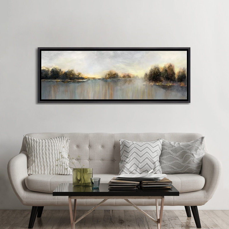 " Rain At Dawn " by Nan, Distressed Black Framed, 24" H x 72" W x 1.5" D