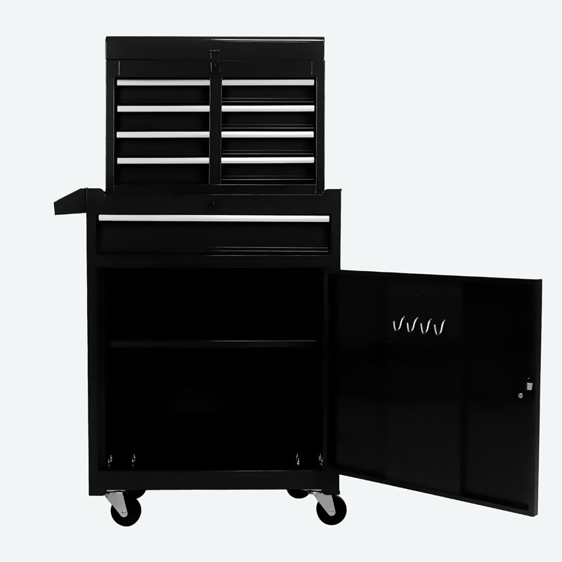 22.95" W Detachable 5 Drawer Tool Chest with Bottom Cabinet and One Adjustable Shelf, Black